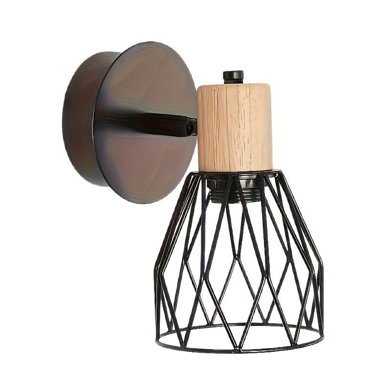 Επιτοίχιο φωτιστικό σε σκανδιναβικό στυλ με LED φως, μεταλλικό σκίαστρο από σίδηρο και σώμα από ξύλο τέχνης