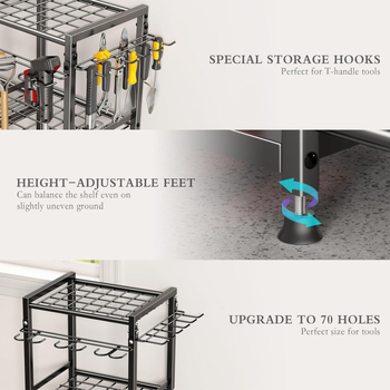 Ράφι εργαλείων κήπου – 3 επίπεδα, σιδερένιο, για εγκατάσταση στο δάπεδο, φορητή αποθήκευση για υπαίθριο κάμπινγκ και στο σαλόνι.