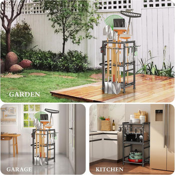 Ράφι εργαλείων κήπου – 3 επίπεδα, σιδερένιο, για εγκατάσταση στο δάπεδο, φορητή αποθήκευση για υπαίθριο κάμπινγκ και στο σαλόνι.