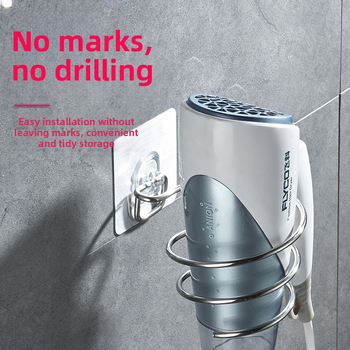 Ανοξείδωτος ράφι για σεσουάρ μαλλιών, χωρίς τρύπες, στερέωση με αναρρόφηση στον τοίχο, μπάνιο, 1 επίπεδο