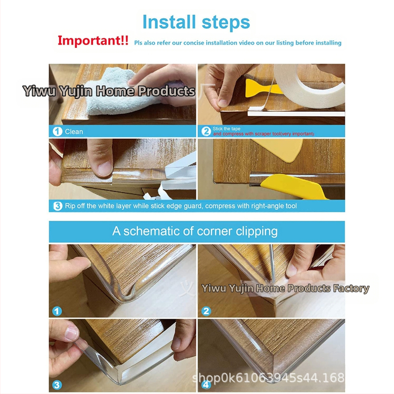 Меки прозрачно предпазители за ъгъл на маса за деца - без мирис, правоъгълна форма, комплект 50 бр.