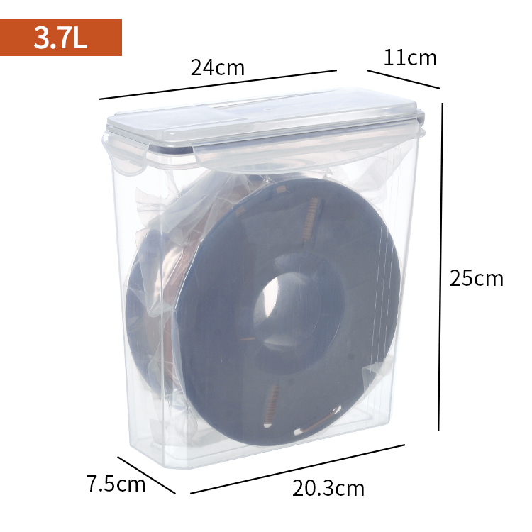 Apvalios formos užsandarinta dėžutė 3D spausdinimo filamentui, plastikas, mikrobangų krosnelė tinkama, talpa iki 300 ml