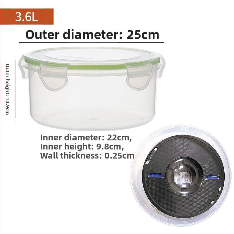 Apvalios formos užsandarinta dėžutė 3D spausdinimo filamentui, plastikas, mikrobangų krosnelė tinkama, talpa iki 300 ml