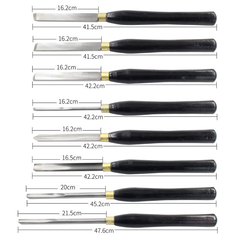 Комплект дървообработващи токарни инструменти, ръчен, високоскоростна стомана, полукръгъл профил, удължен токарен инструмент