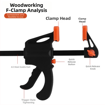 F-образна дърводелска щипка със система за бързо фиксиране под прав ъгъл и тригер за силно притискане
