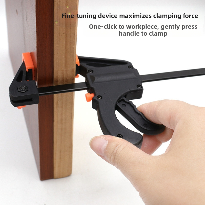 F-образна дърводелска щипка със система за бързо фиксиране под прав ъгъл и тригер за силно притискане