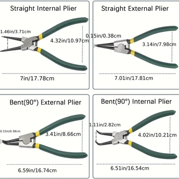 Junze Circlip pliers készlet belső és külső használatra (fej átmérője 27 mm, fej szöge 180°, hosszú távú rugalmasság)
