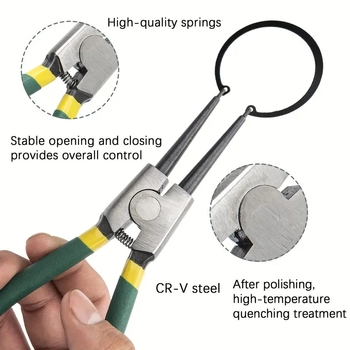 Junze Circlip pliers készlet belső és külső használatra (fej átmérője 27 mm, fej szöge 180°, hosszú távú rugalmasság)