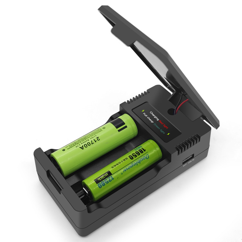 Соларно интелигентно двойно зарядно за Li-ion батерии 18650/26650, двойно гнездо, вход 5V, изход 4.2V/1.2A, CE сертифициран