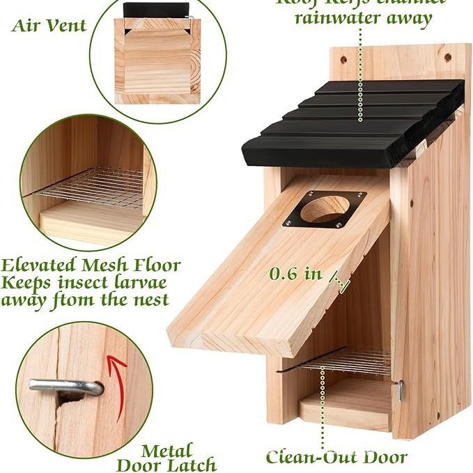 Fából készült kültéri függő madárház etetővel – kardinal költődoboz