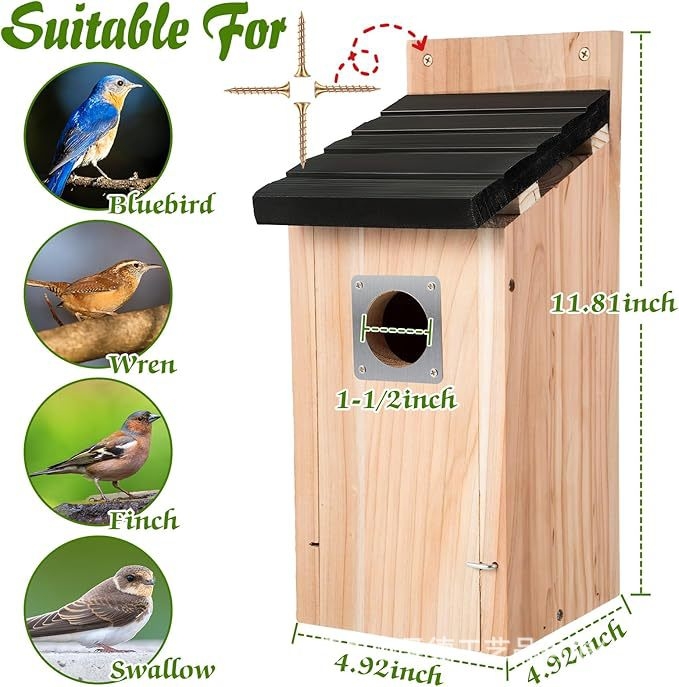 Fából készült kültéri függő madárház etetővel – kardinal költődoboz