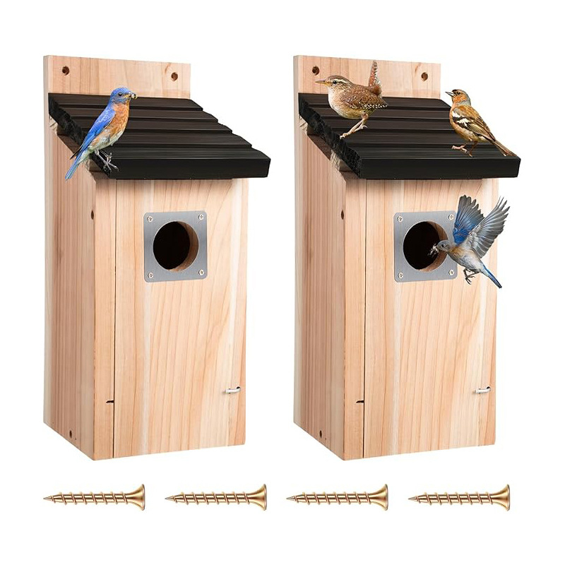 Fából készült kültéri függő madárház etetővel – kardinal költődoboz