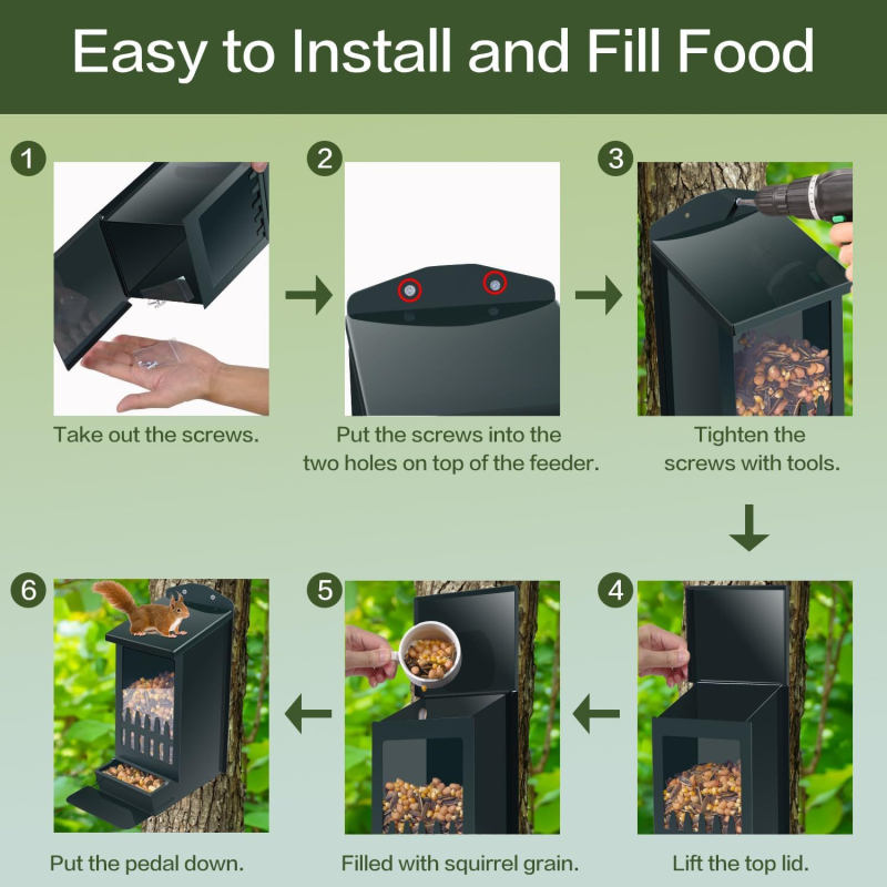 Huachen Fából készült mókus etető – kültéri, falra szerelhető etetőasztal