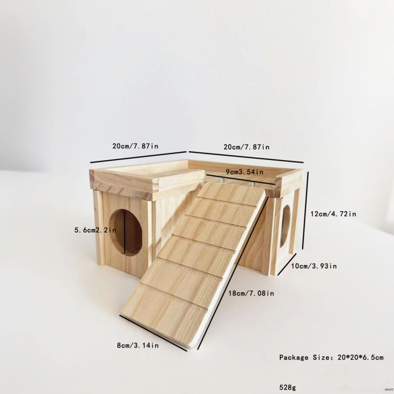 Medinis hamsters namelis su laipteliu, platforma ir labirinto tuneliu – MUxun hamsters reikmenys, svoris 530 g