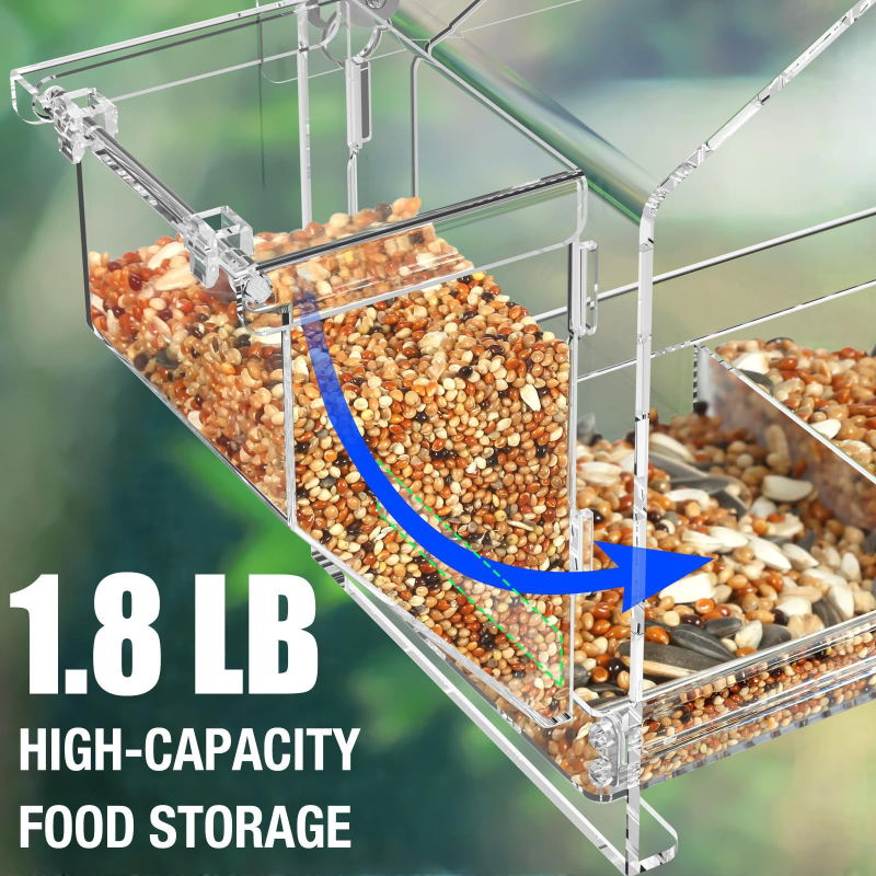 Langų lesyklėlė paukščiams – injekciškai suformuota, skaidri, trikampio namelio dizaino