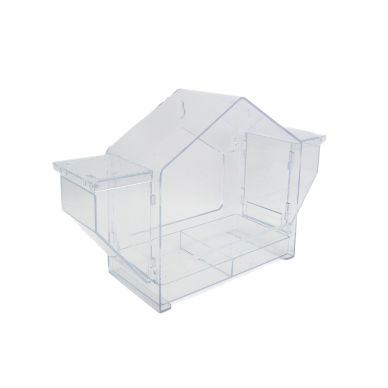 Langų lesyklėlė paukščiams – injekciškai suformuota, skaidri, trikampio namelio dizaino