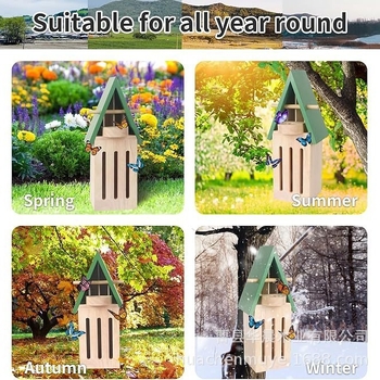 Ξύλινο σπίτι πεταλούδας από πεύκο, Brilliance μάρκα, εξωτερικό κρεμαστό διακοσμητικό κήπου, με ταΐστρα εντόμων και φωλιά πεταλούδας