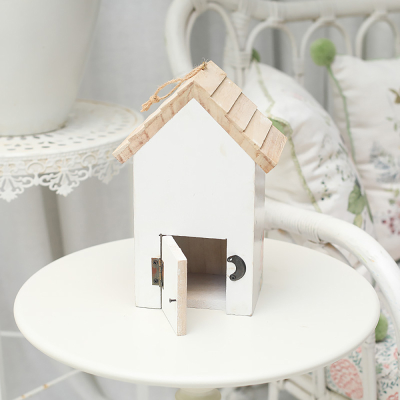 Pastorális stílusú fa madárház – függő dekoráció otthonra és kertre, vintage hangulatú (Anyag: Fa; Stílus: Pastoral; Kategória: Díszek; Alkalmazható környezet: Otthon, Kert)