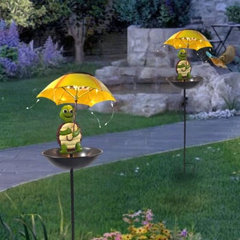 Napelemes vas teknős talajlámpa esernyővel – Wanlong, vasművészet, pastoriális stílus, kültéri kerthez