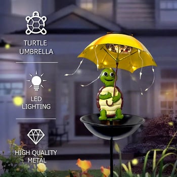 Napelemes vas teknős talajlámpa esernyővel – Wanlong, vasművészet, pastoriális stílus, kültéri kerthez