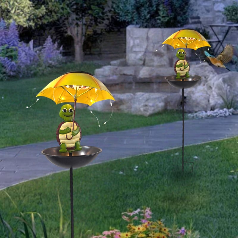 Napelemes vas teknős talajlámpa esernyővel – Wanlong, vasművészet, pastoriális stílus, kültéri kerthez