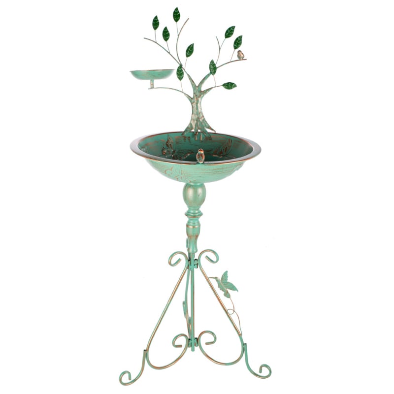 Kültéri vasból készült madárfürdő, szabadon álló madáritató kerthez és gyephez, félig manuális és félig mechanikus kivitel