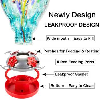 Γυάλινο ποτιστικό νερού για πουλιά με γάντζο κατά μυρμηγκιών και διακοσμητικό λουλούδι από γυαλί και πλαστικό