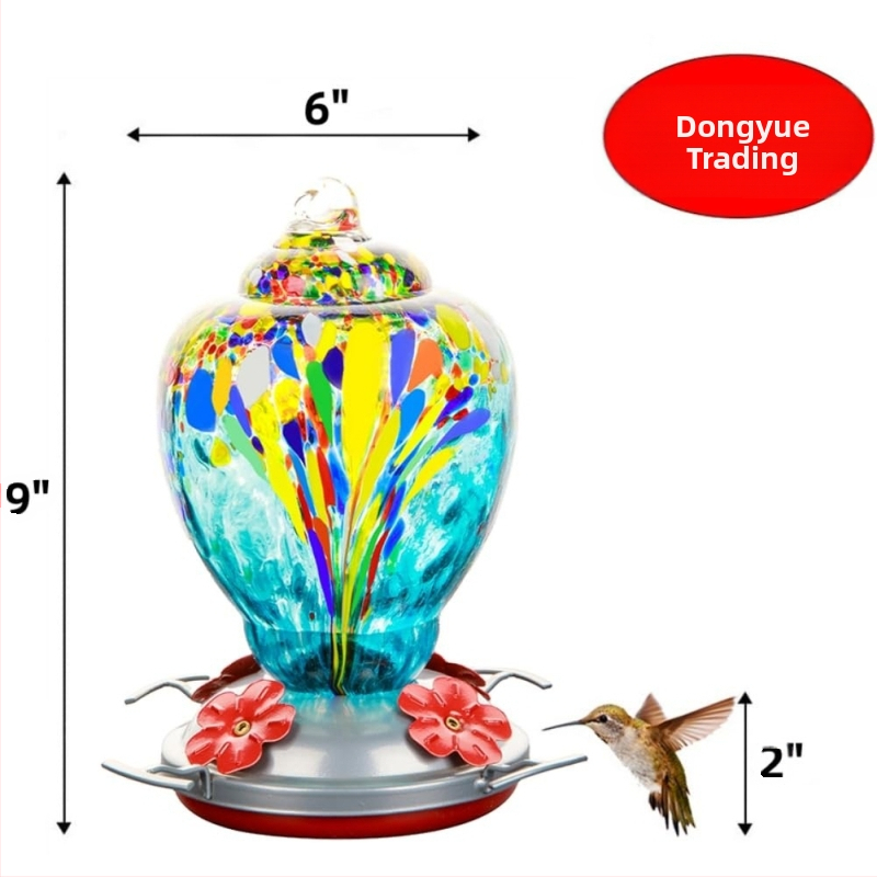 Stiklinė vandens lesyklėlė paukščiams su dažytu stiklo/plastiko gėlių akcentu