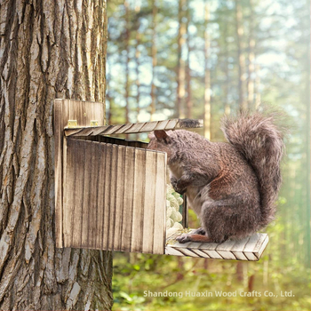 Ξύλινη κρεμαστή ταϊστρα για πουλιά και σκίουρους σε εξωτερικούς κήπους