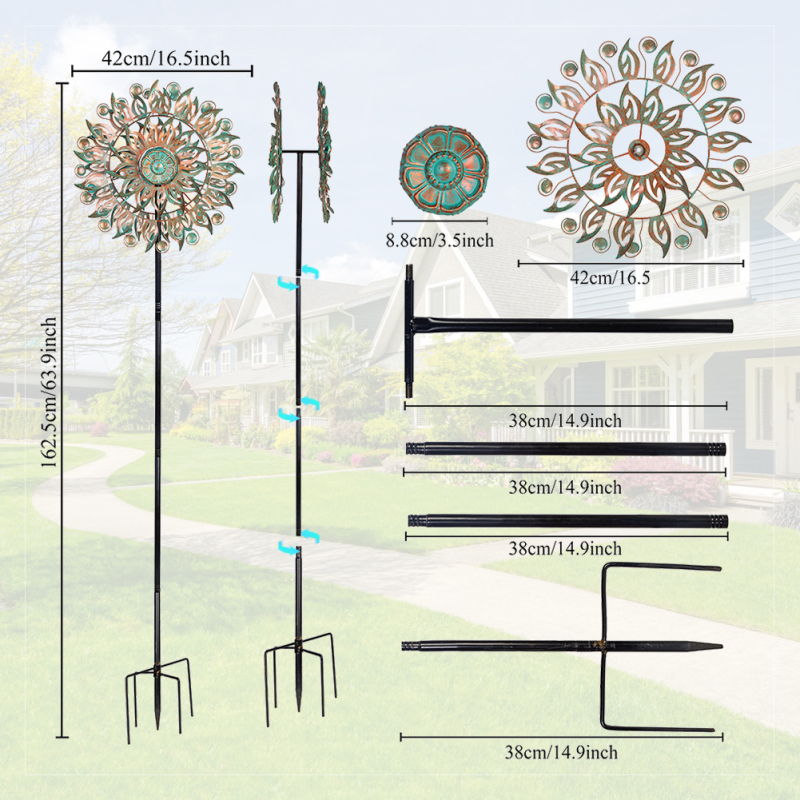 Geležies vėjo malūnas kiemo dekoras — Medžiaga: Geležis; Gamyba: Pusiau rankinis ir pusiau mechaninis; IP autorizacija: Nėra