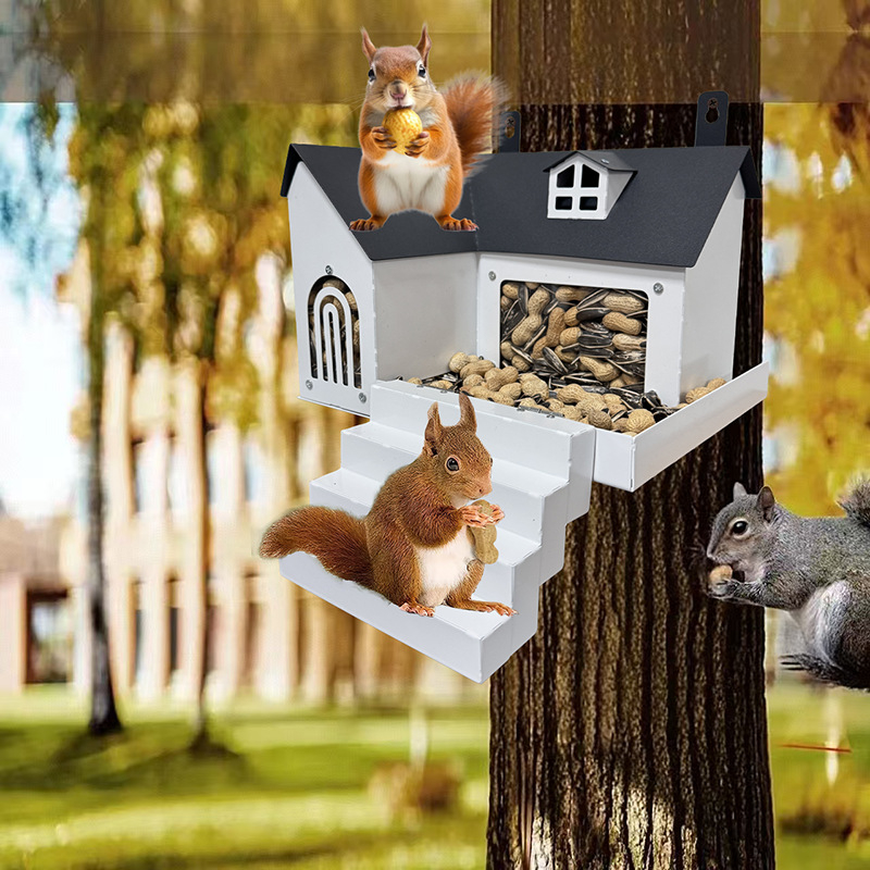 Железна градинска хранилка за катерици, геометричен дизайн, пасторален стил, за външни условия