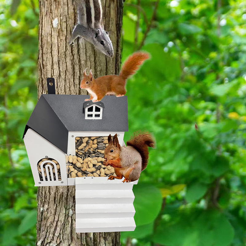 Железна градинска хранилка за катерици, геометричен дизайн, пасторален стил, за външни условия