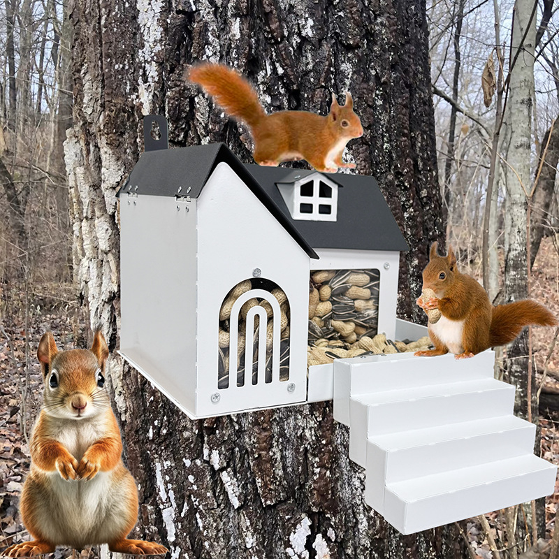 Железна градинска хранилка за катерици, геометричен дизайн, пасторален стил, за външни условия