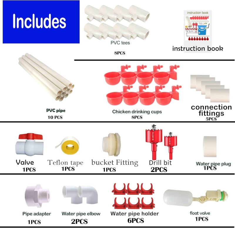 Teljes készlet automata csirke etető rendszer PVC három-út csővel és itatótál (PVC, három-út cső, itatótál)