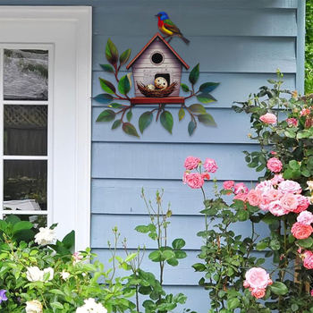 Vasból készült madárfészek falidísz – pasztorális stílus, Mijia Crafts; Kategória: Állatok; Alkalmas általános terek, kert, iroda, hotel