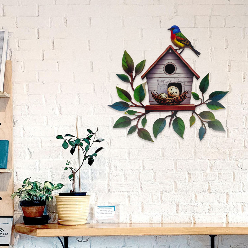 Vasból készült madárfészek falidísz – pasztorális stílus, Mijia Crafts; Kategória: Állatok; Alkalmas általános terek, kert, iroda, hotel