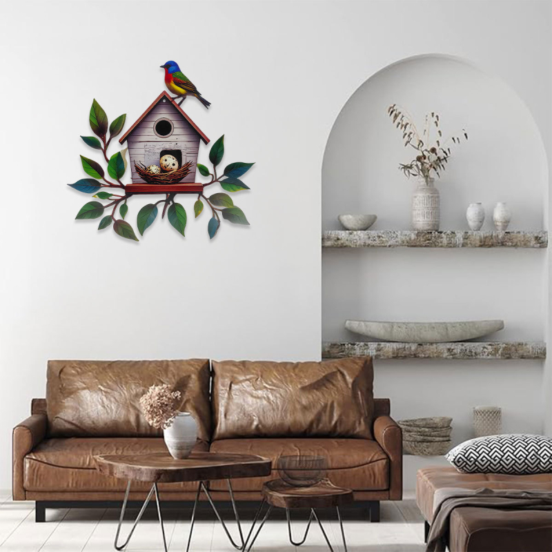 Vasból készült madárfészek falidísz – pasztorális stílus, Mijia Crafts; Kategória: Állatok; Alkalmas általános terek, kert, iroda, hotel