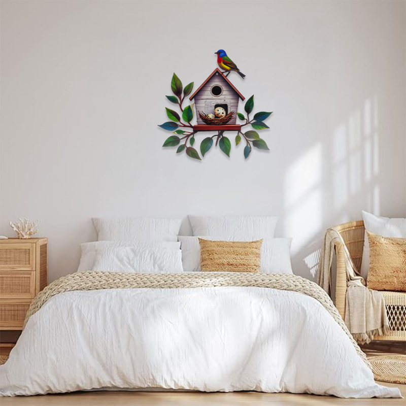Vasból készült madárfészek falidísz – pasztorális stílus, Mijia Crafts; Kategória: Állatok; Alkalmas általános terek, kert, iroda, hotel