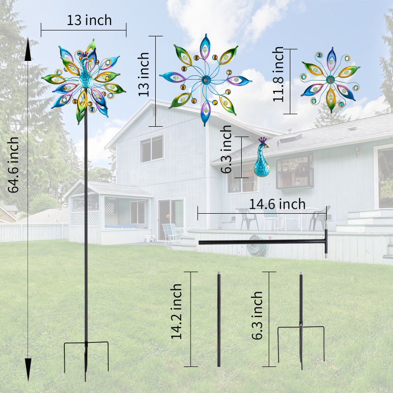 Vasból készült kerti szélmalom dísz, fél-manualis és fél-mechanikus kivitel, IP licenc nélkül