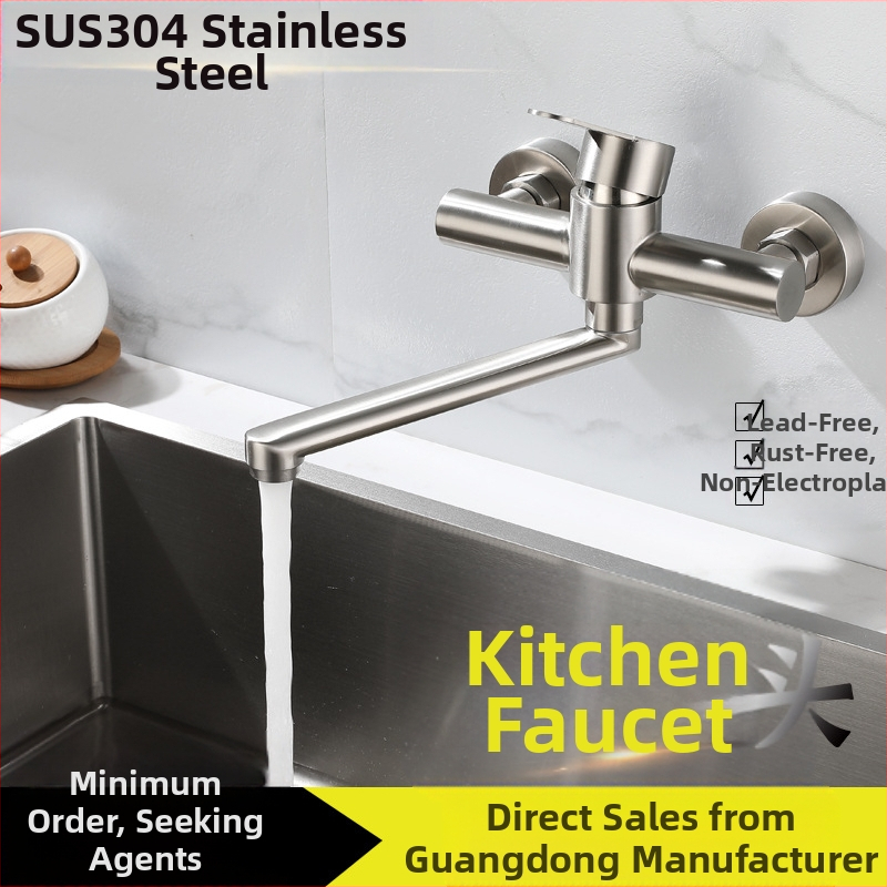 Rozsdamentes acél konyhai mosogatócsaptele, falra szerelt, kerámia szeleppel, modell CF-013, névleges nyomás 1.6 MPa