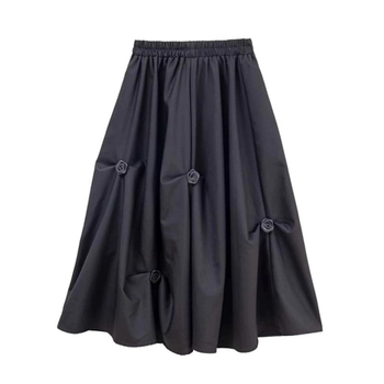 Βαμβαρινή φούστα Α-γραμμής με υψηλή μέση, midi μήκος, 3D φλοράλ σχέδιο και ακανόνιστες πιέτες, 70–80% βαμβάκι