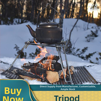 Dzelzs trijstūra statīvs ēdiena gatavošanai teltī – pārnēsājams, 860 g, 3–5 personām