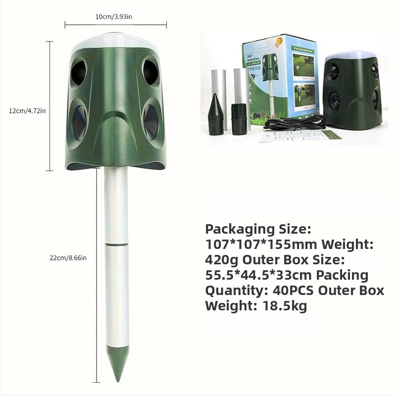 Ultrahangos rágcsáló- és madárriasztó, 360° lefedettség, napelemes működés, 5V 1W, modell ZS-026