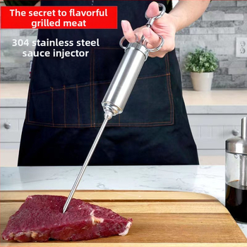 Kalakutienos marinuojantis švirkštas, 304 nerūdijančio plieno, talpa 2 oz, adatų rinkinys