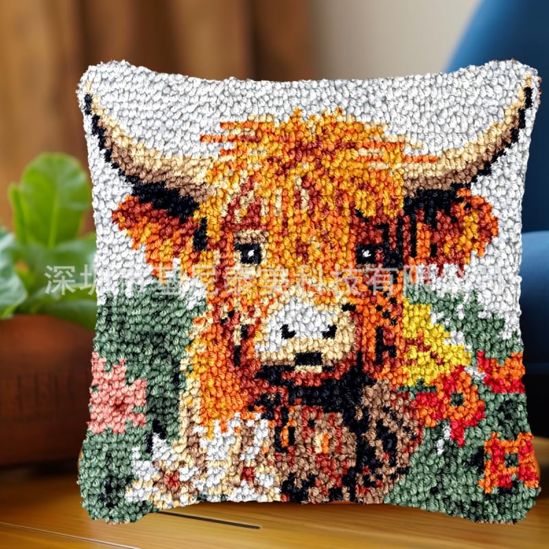 Highland Cow Latch Hook DIY komplekts – materiāls: audums, iepakojums: Opp bag, piemērots dāvanai