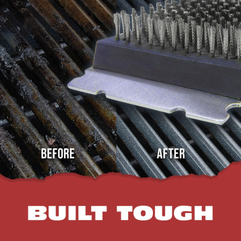 Ārējā BBQ birste ar skrāpi, paplašināta koka rokturis, nomaināma nerūsējošā tērauda sariņu galviņa grila un dūmu kameru tīrīšanai