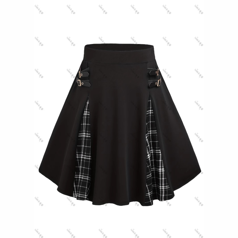 Gotikos mini sijonas su A linija, aukštas liemuo, dryžuotas raštas, poliesterio 95%+, pavasaris 2025