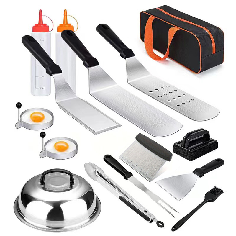 Nerūdijančio plieno BBQ įrankių rinkinys: mentele, šakutė, peilis, šepetys — daugiafunkciniai griliaus įrankiai, 6 vienetų pakuotė, modernus dizainas