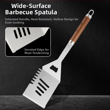 Nerūdijančio plieno grilio rinkinys aliuminio dėžutėje, 24 dalys, įskaitant pirštines, peilį, šepetėlį ir šakutę