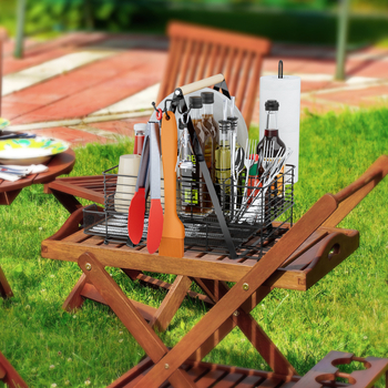 Konyhai tárolókosár, dupla rétegű, kézi hordozható, BBQ fűszerek és papírtörlő tartóval (Modell sc95142; Anyag: vas; Dobozok száma: 6; Kiadás éve: 2024)